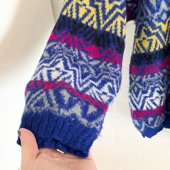 Vintage Knit Sweater Benetton Fair Isle Southwestern Cobalt blue Mohair - Picture 4 of 11